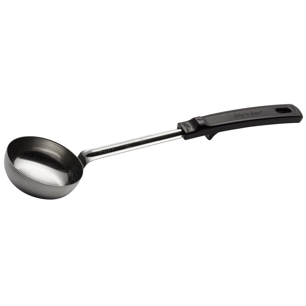 Vollrath 4 oz. Black Solid Round Stainless Steel Spoodle® Portion Spoon with Grip 'N Serve® Handle