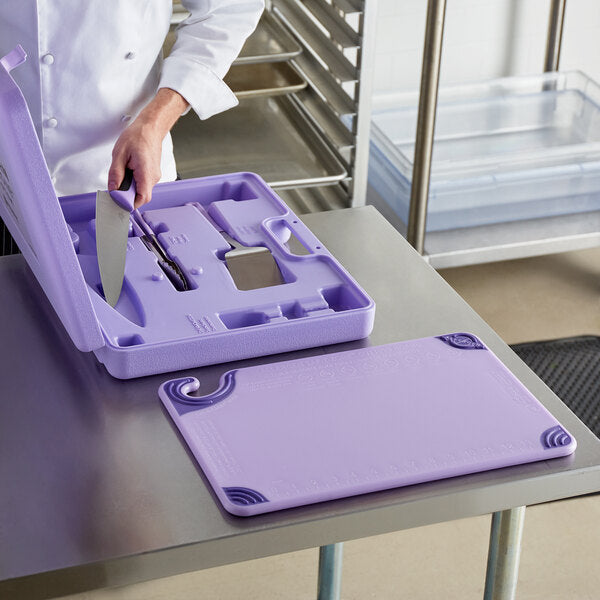 Saf-T-Zone™ 18" x 12" x 1/2" Purple Allergen-Free System Cutting Board Set