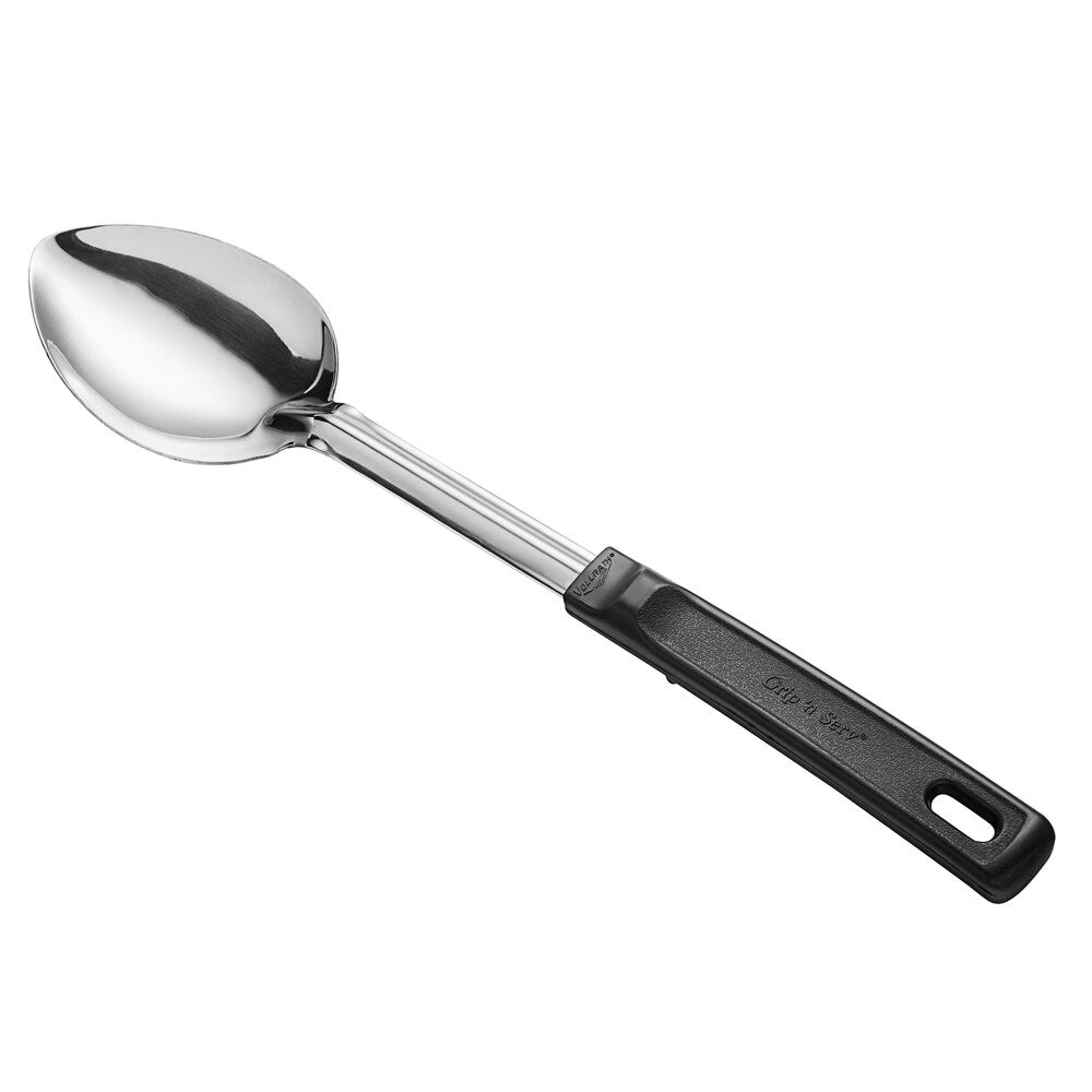 Vollrath 14" Stainless Steel Solid Basting Spoon with Black Grip 'N Serv® Handle