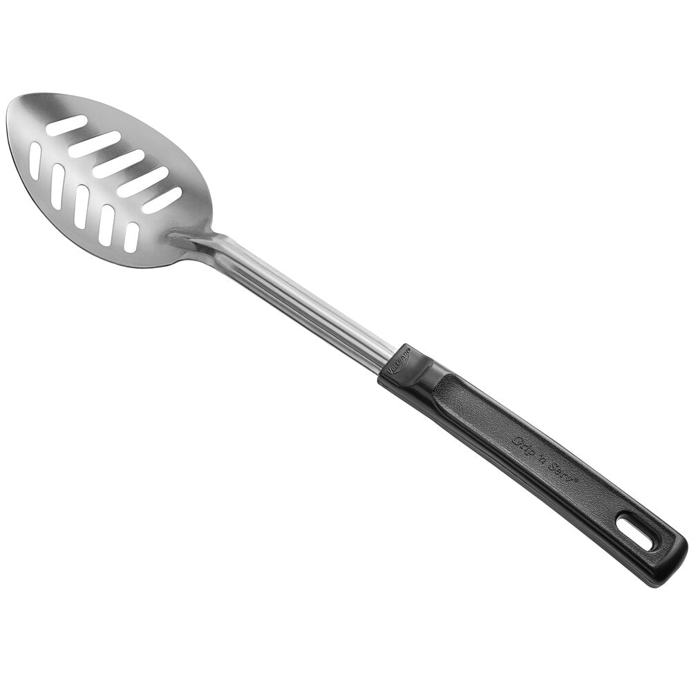 Vollrath 14" Stainless Steel Slotted Basting Spoon with Black Grip 'N Serv® Handle