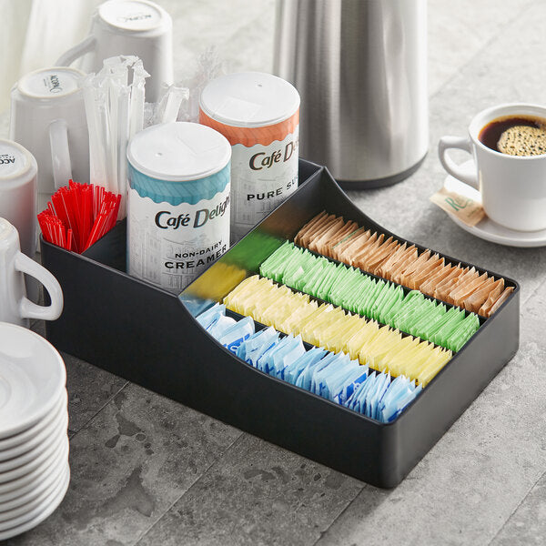 COFFEE CONDIMENT ORGANIZER CUP HOLDER 9 COMPARTMENTS, BLACK