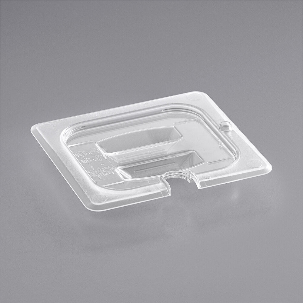 Cambro Camwear 1/6 Size Clear Polycarbonate Handled Lid with Spoon Notch