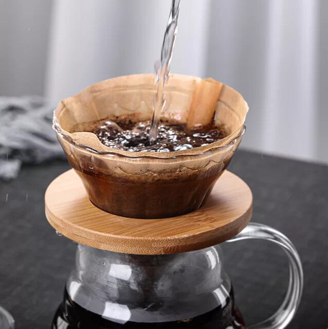 Coffee Dripping Funnel Curved Glass with Wood Ring - Brewing Edge