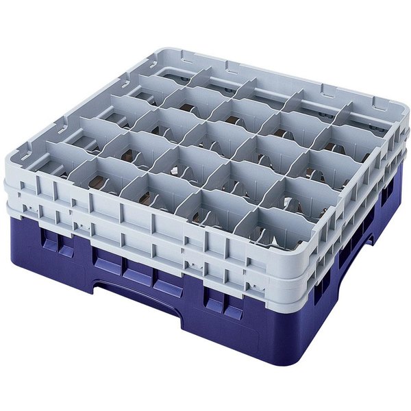 Cambro Camrack 9 3/8" High Customizable Navy Blue 25 Compartment Glass Rack with 4 Extenders