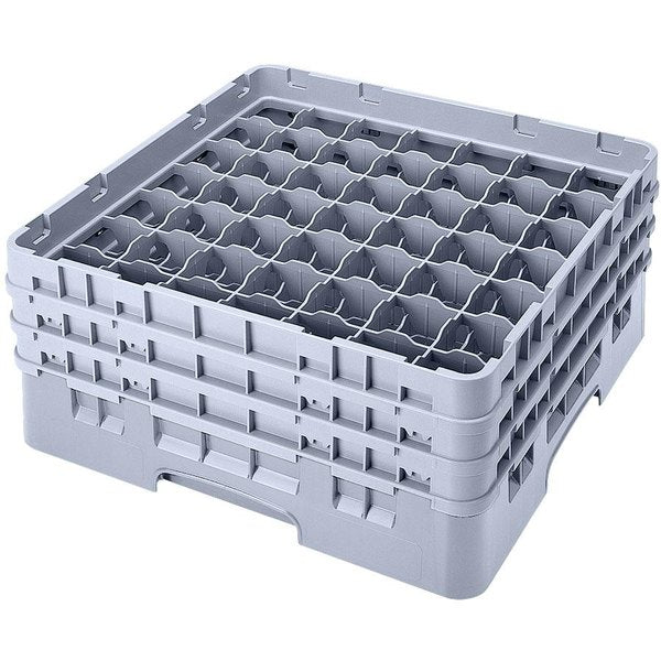 Cambro  Soft Gray Camrack Customizable 49 Compartment 5 1/4" Glass Rack with 2 Extenders