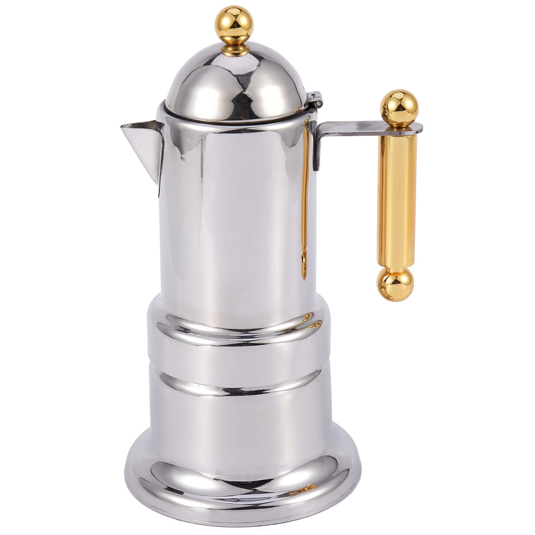 "ITALIAN ESPRESSO MAKER - STOVETOP WITH  SAFETY VALVE -                   CAPACITY -200 ML/4 CUP HIGH QUALITY FOOD GRADE #304  STAINLESS STEEL"