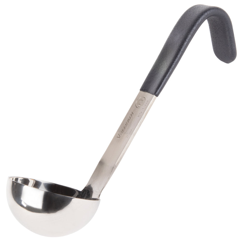 Vollrath Jacob's Pride 2 oz. One-Piece Stainless Steel Ladle with Short Black Kool-Touch® Handle