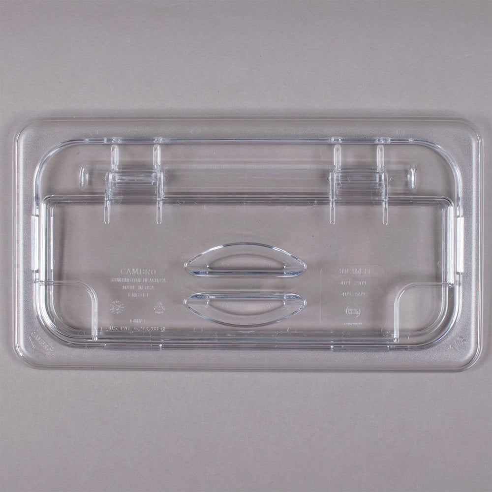 Cambro Camwear 1/3 Size Clear Polycarbonate FlipLid with Spoon Notch