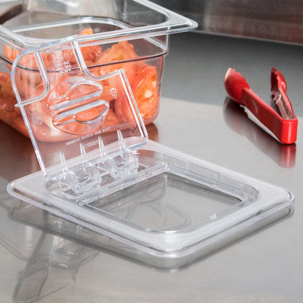 Cambro  Camwear 1/6 Size Clear Polycarbonate FlipLid with Spoon Notch
