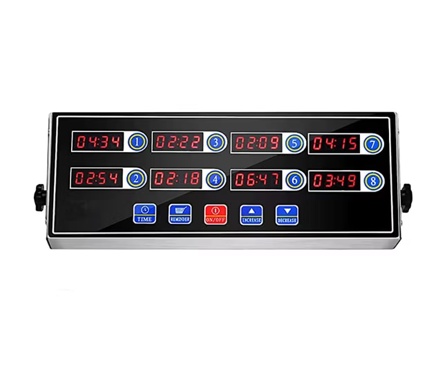 8 Channels Commercial Kitchen Timer Digital Alarm Reminder with Clear LED Display in Stainless Steel
