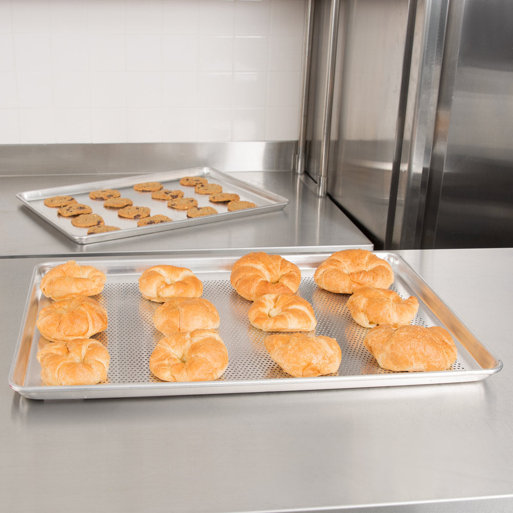 Vollrath  Wear-Ever Full Size 18 Gauge 18" x 26" Wire in Rim Aluminum Perforated Bun / Sheet Pan