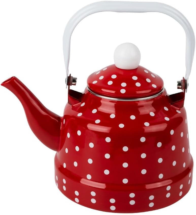 ENAMEL TEA KETTLE - STOVETOP TEAPOT WITH HANDLE - 1.1 LITER - KNICER