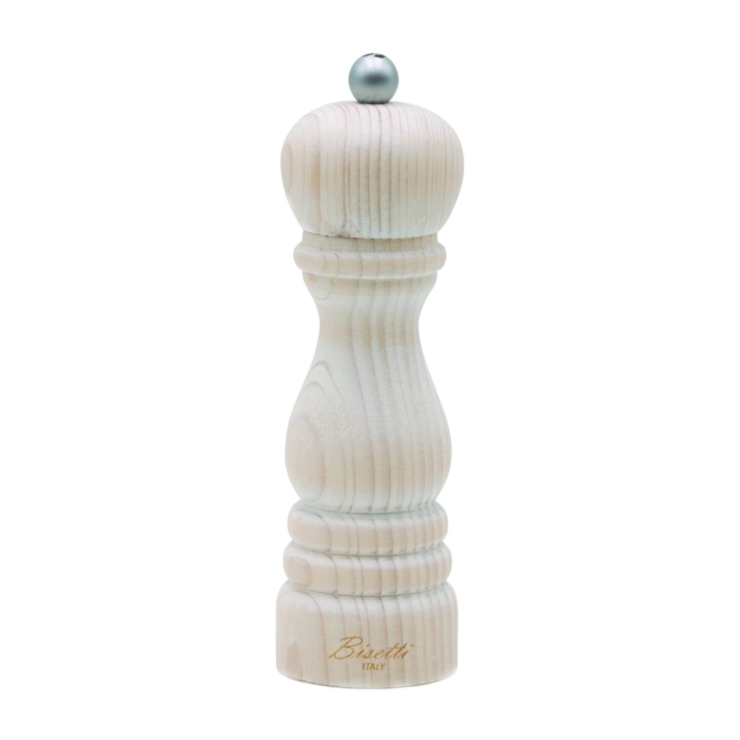 Bisetti Vintage 7" White Fir-Wood Salt And Pepper Mill "Shabby"