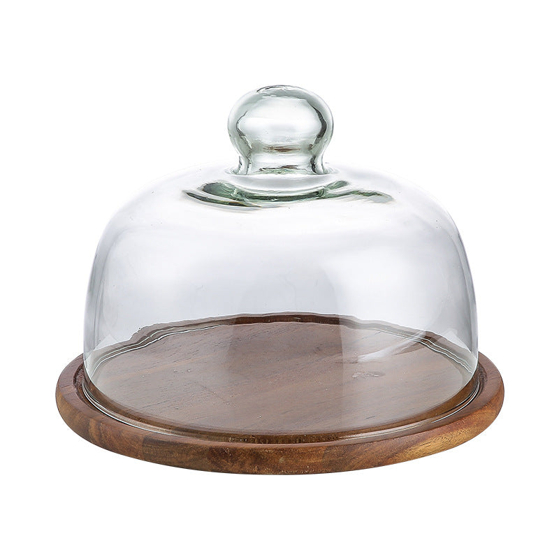 Knicer Wooden Cake Tray With Glass Cover - Cake Dome