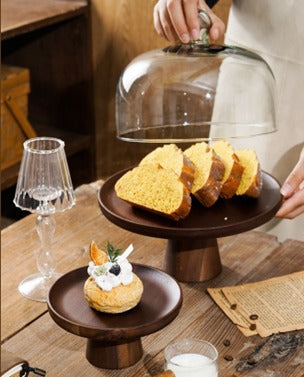 WOODEN CAKE STAND WITH GLASS DOME LID - KNICER