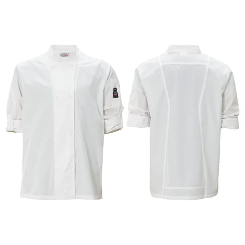 Ventilated Chef Jacket with Roll-Tab Sleeves, Tapered Fit