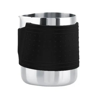 "BARISTA HANDLE- FREE PRECISION PITCHER 350ML  12 OZ - 600ML 20 OZ NON SLIP RUBBER GRIP SLEEVE(BLACK) FOOD GRADE 304 STAINLES STEEL"