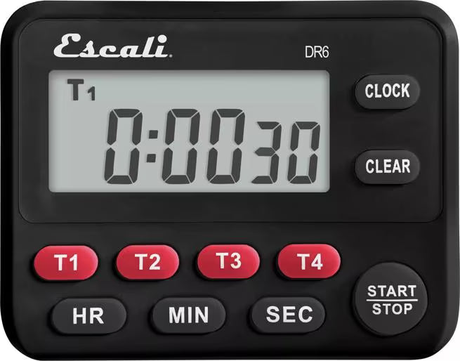 San Jamar Escali TMDGTE Digital 4 Channel 100 Hour Kitchen Timer with Clock