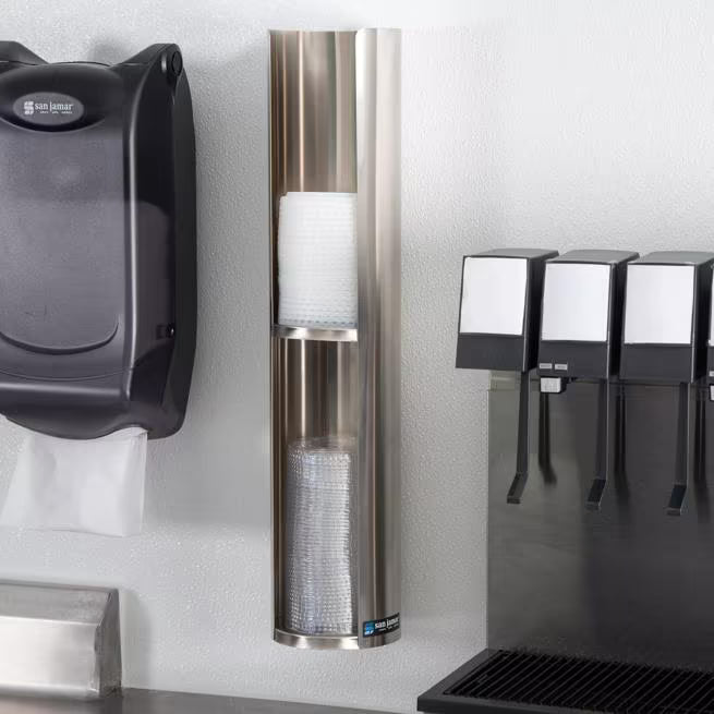 San Jamar L3502 Two-Tier Stainless Steel Wall Mount 24 - 46 oz. Lid Holder