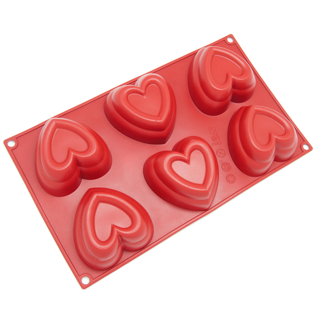 2 LAYER HEART SHAPED- SILICONE BAKING MOULD -  6 CUPS