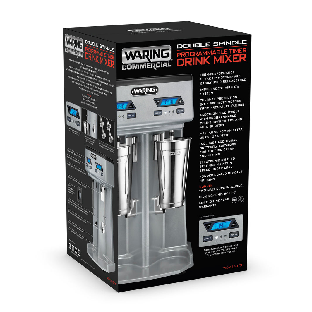 Waring HEAVY-DUTY DOUBLE-SPINDLE DRINK MIXER WITH TIMER