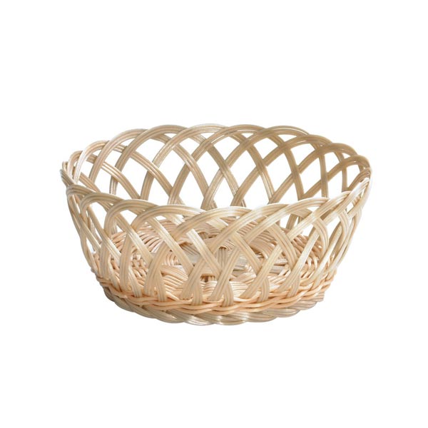 9" x 3 1/4" Beige Natural Open Weave Round Rattan Basket / Tablecraft