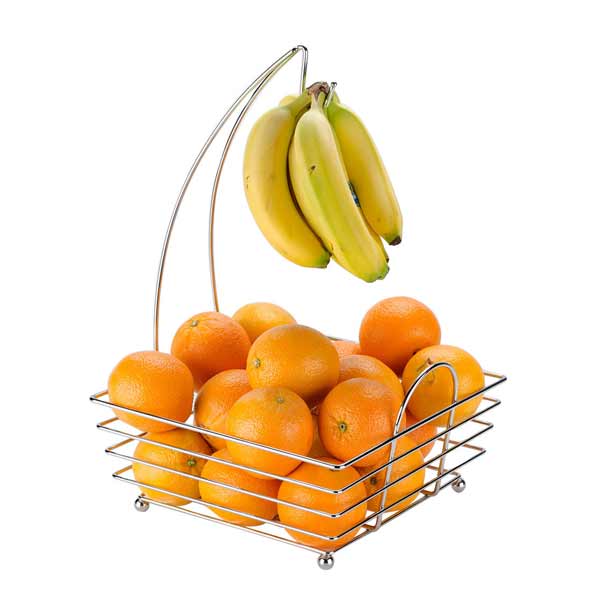 Meranda Chrome Plated Metal Square Fruit / Banana Combo Basket - 12" x 12" x 18" / Tablecraft