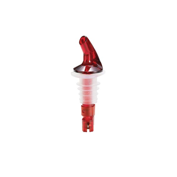.625 oz. Red Spout / Black Tail Measured Liquor Pourer without Collar - 12/Pack / Tablecraft