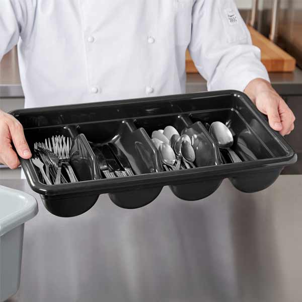 Black Plastic Polyethylene 4 Compartment Cutlery Bin