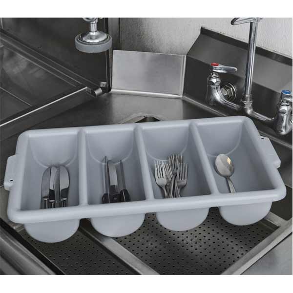 Gray 21" x 12" x 4" High Density Polyethylene Cutlery Bin / Tablecraft