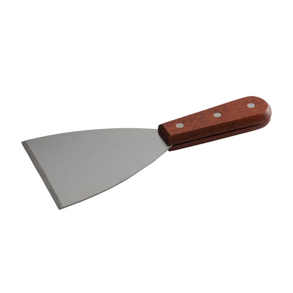 Grill Scraper with Wooden Handle and 4" x 4 1/2" Blade / Winco