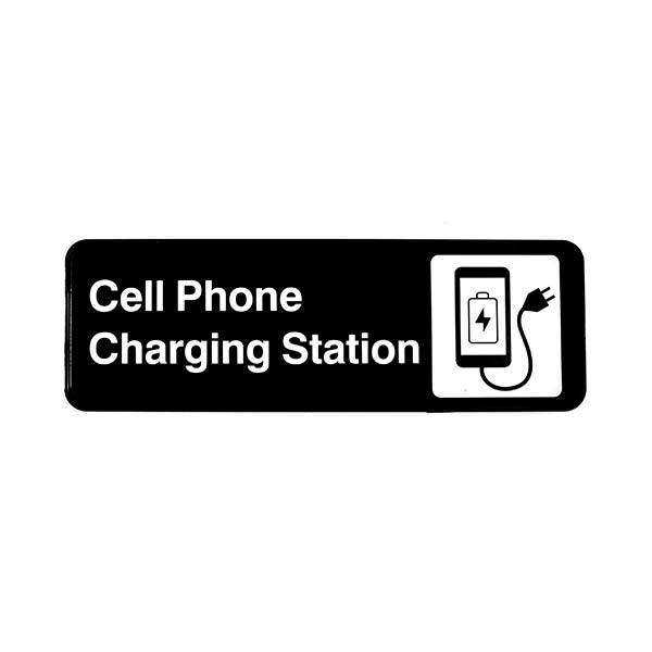 Cell Phone Charging Station Sign - Black and White, 9" x 3" / Tablecraft