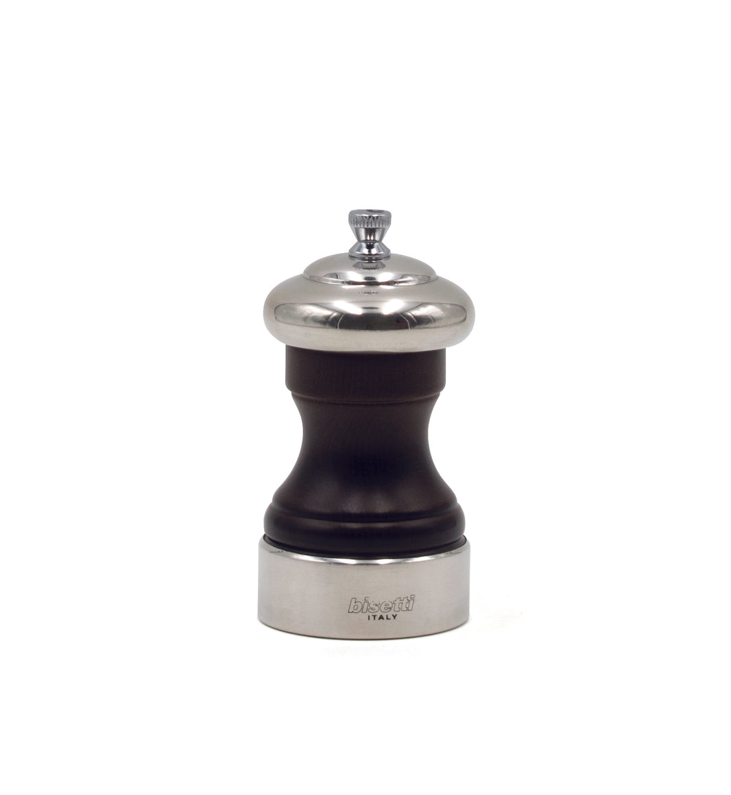 Bisetti Messina Walnut Stained Beech-Wood Salt And Pepper Mill - Base & Head Covered With Pewter