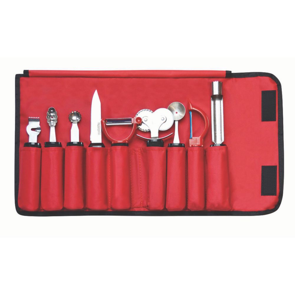 FirmGrip 9 Pc Garnishe Set with Red Nylon Case / Tablecraft