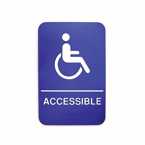 Accessible Sign with Braille - Blue and White, 9" x 6" / Tablecraft