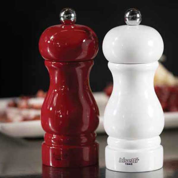 Salt And Pepper Mill Sorrento Beech Wood Red Lacquered - Bisetti
