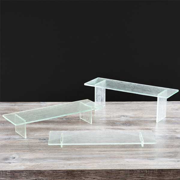 Cristal Set of Three Rectangle Acrylic Riser Set with Straight Legs - 1", 3", 5" / Tablecraft