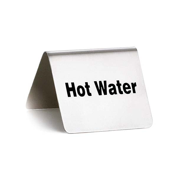 Stainless Steel "Hot Water" Tent Sign 2 1/2" x 2" / Tablecraft