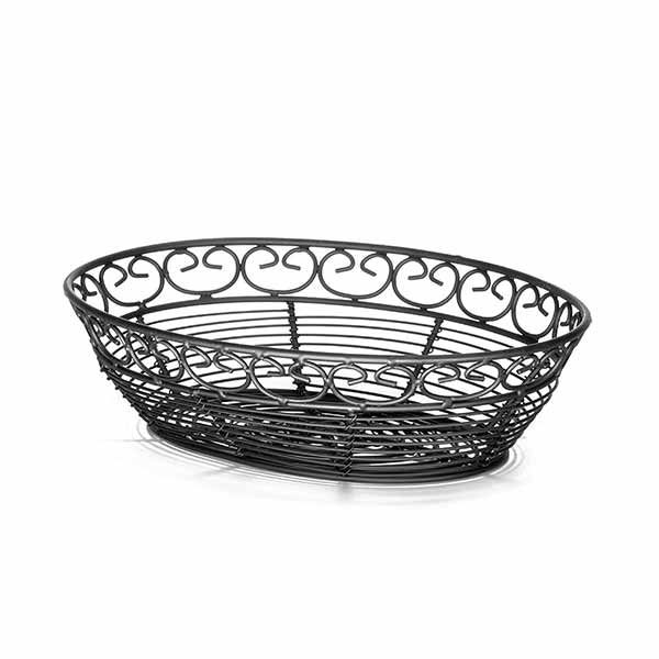 Mediterranean Oval Black Metal Basket - 9" x 6 1/4" x 2 1/4" / Tablecraft