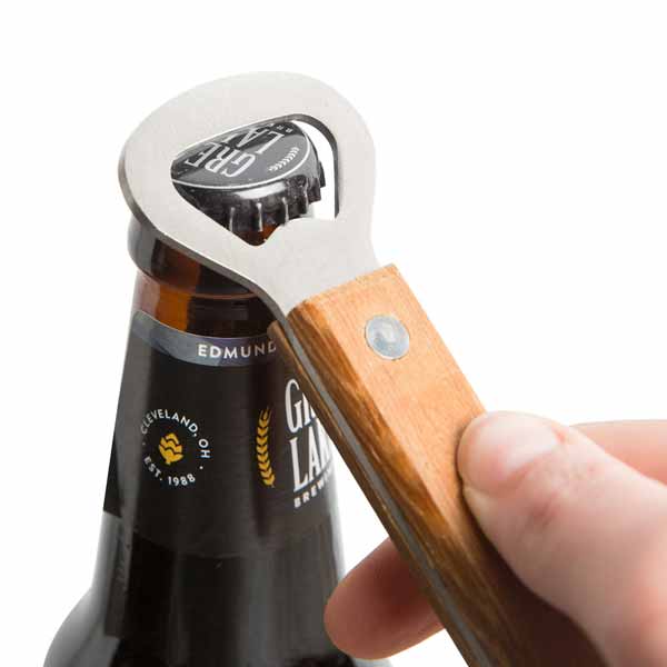 7" Wood-Handled Bottle Opener with Can Punch / Winco