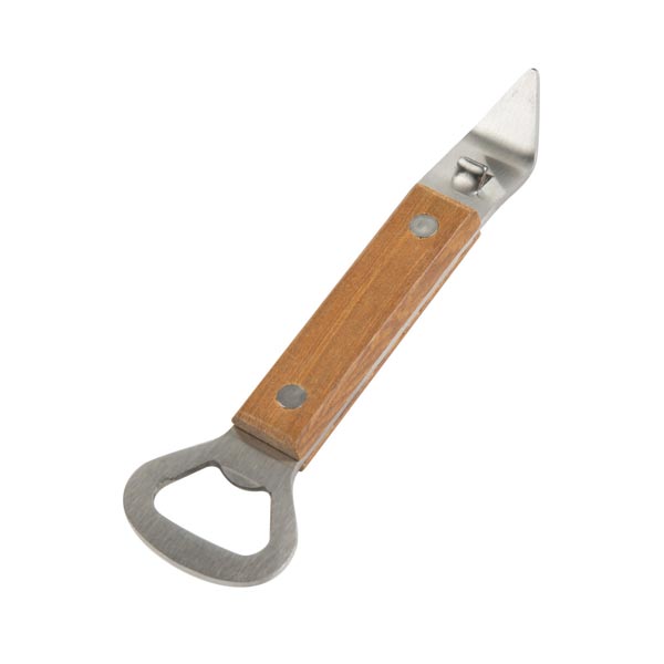 7" Wood-Handled Bottle Opener with Can Punch / Winco