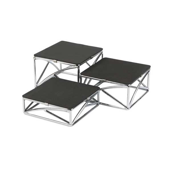 Set of Three Chrome Plated Square Metal Riser Set - 2", 3", 4" / Tablecraft