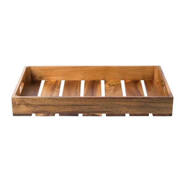 Gastronorm Acacia Wood Serving and Display Crate - 20 7/8" x 12 3/4" x 2 5/8" / Tablecraft