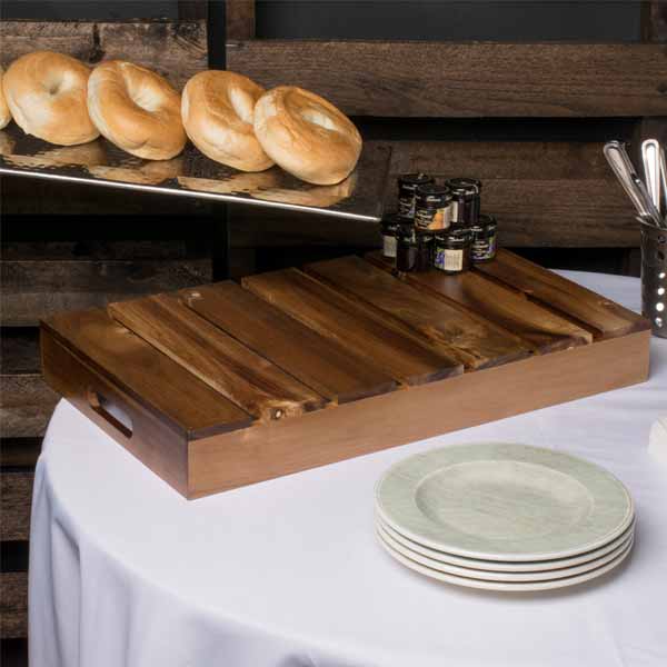 Gastronorm Acacia Wood Serving and Display Crate - 20 7/8" x 12 3/4" x 2 5/8" / Tablecraft