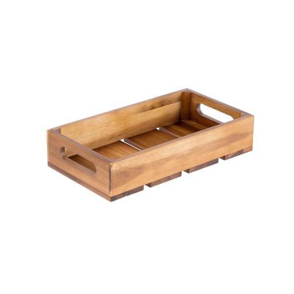 Gastronorm Acacia Wood Serving and Display Crate - 12 3/4" x 7" x 2 3/4" / Tablecraft