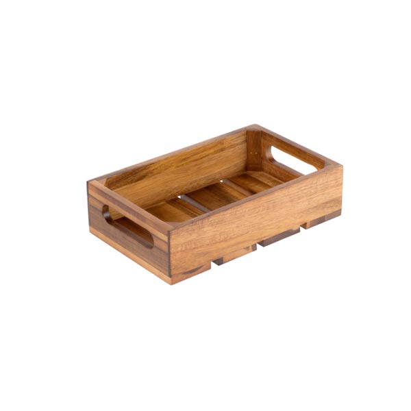 Gastronorm Acacia Wood Serving and Display Crate - 10 3/8" x 6 1/2" x 2 3/4" / Tablecraft