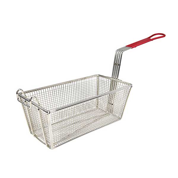 Nickel Plated Rectangular Fry Basket with Red Handle / Winco
