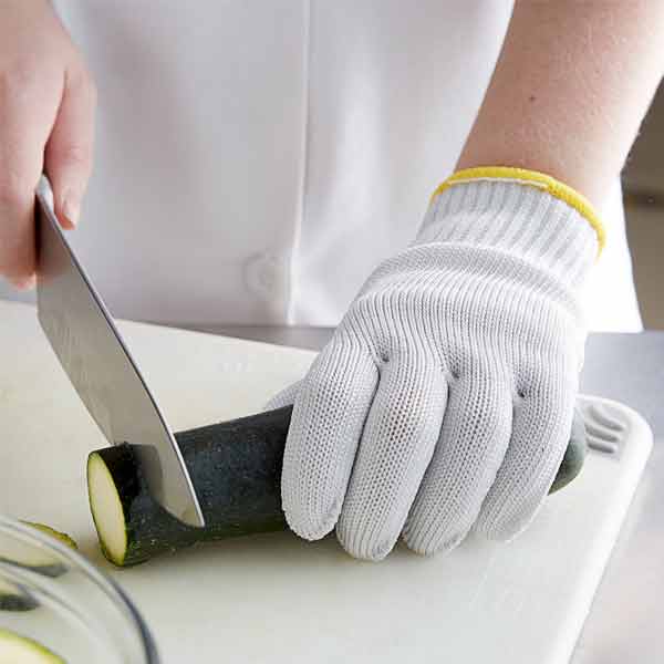 White Small Cut Resistant Glove with Yellow Cuff / Tablecraft