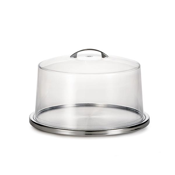 13" Stainless Steel Cake Plate with Clear Cover / Tablecraft