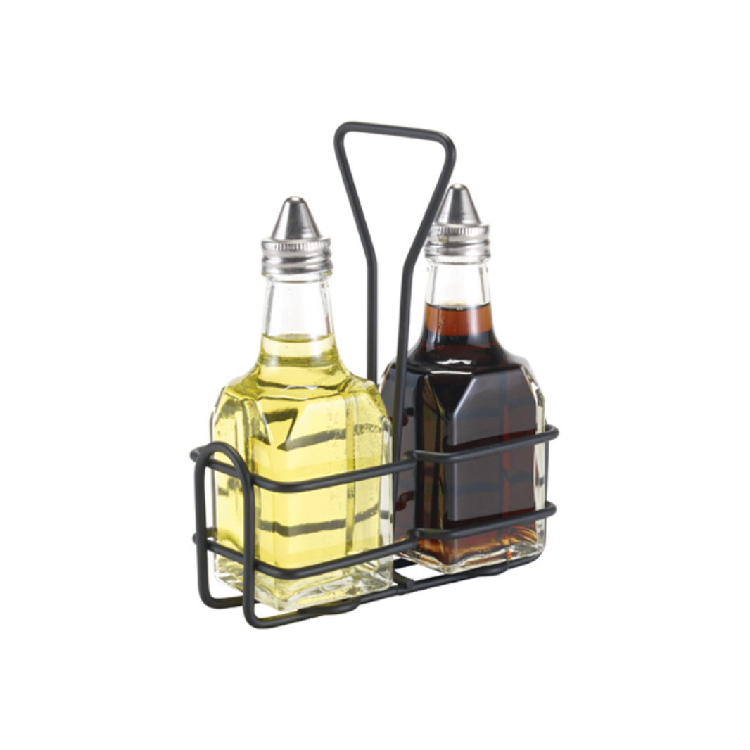 6 oz Black Oil & Vinegar Cruet Rack - Winco
